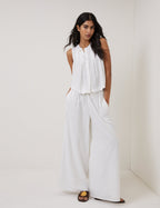 White Pleated Shell Linen-Rich Tate Top