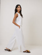 White Pleated Shell Linen-Rich Tate Top