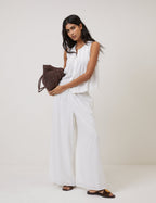 White Pleated Shell Linen-Rich Tate Top