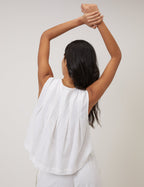 White Pleated Shell Linen-Rich Tate Top