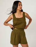 Khaki Green Linen-Rich Elasticated Shorts