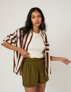 Khaki Green Linen-Rich Elasticated Shorts