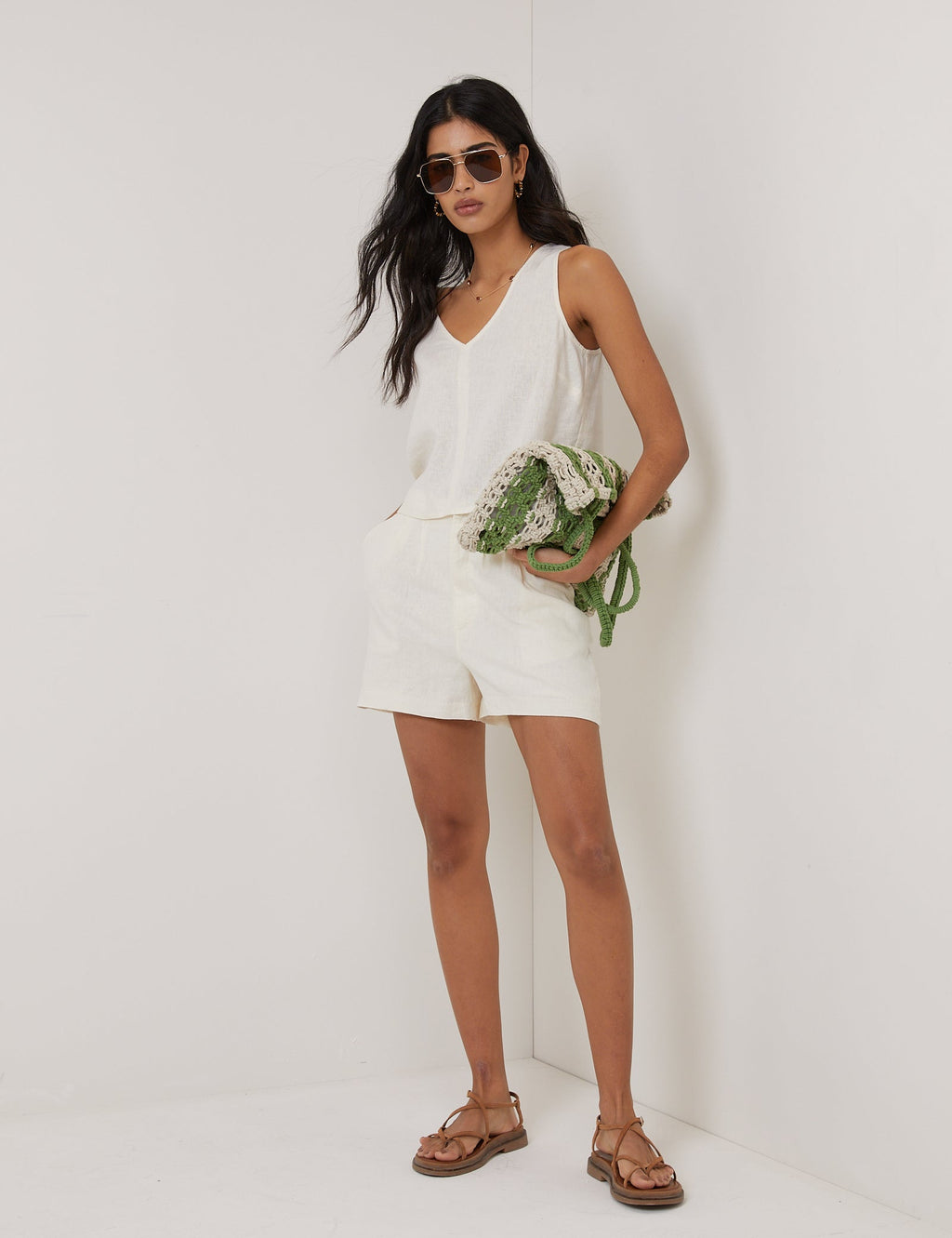 Cream Linen-Rich Shorts