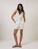 Cream Linen-Rich Shorts