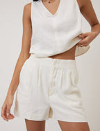 Cream Linen-Rich Shorts