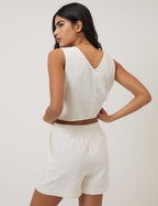 Cream Linen-Rich Shorts