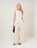 Cream Pinstripe Top & Trousers Set