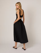 Black Fitted Bodice Eliana Midi Dress