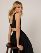 Black Fitted Bodice Eliana Midi Dress