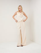 Cream Pinstripe Top & Trousers Set