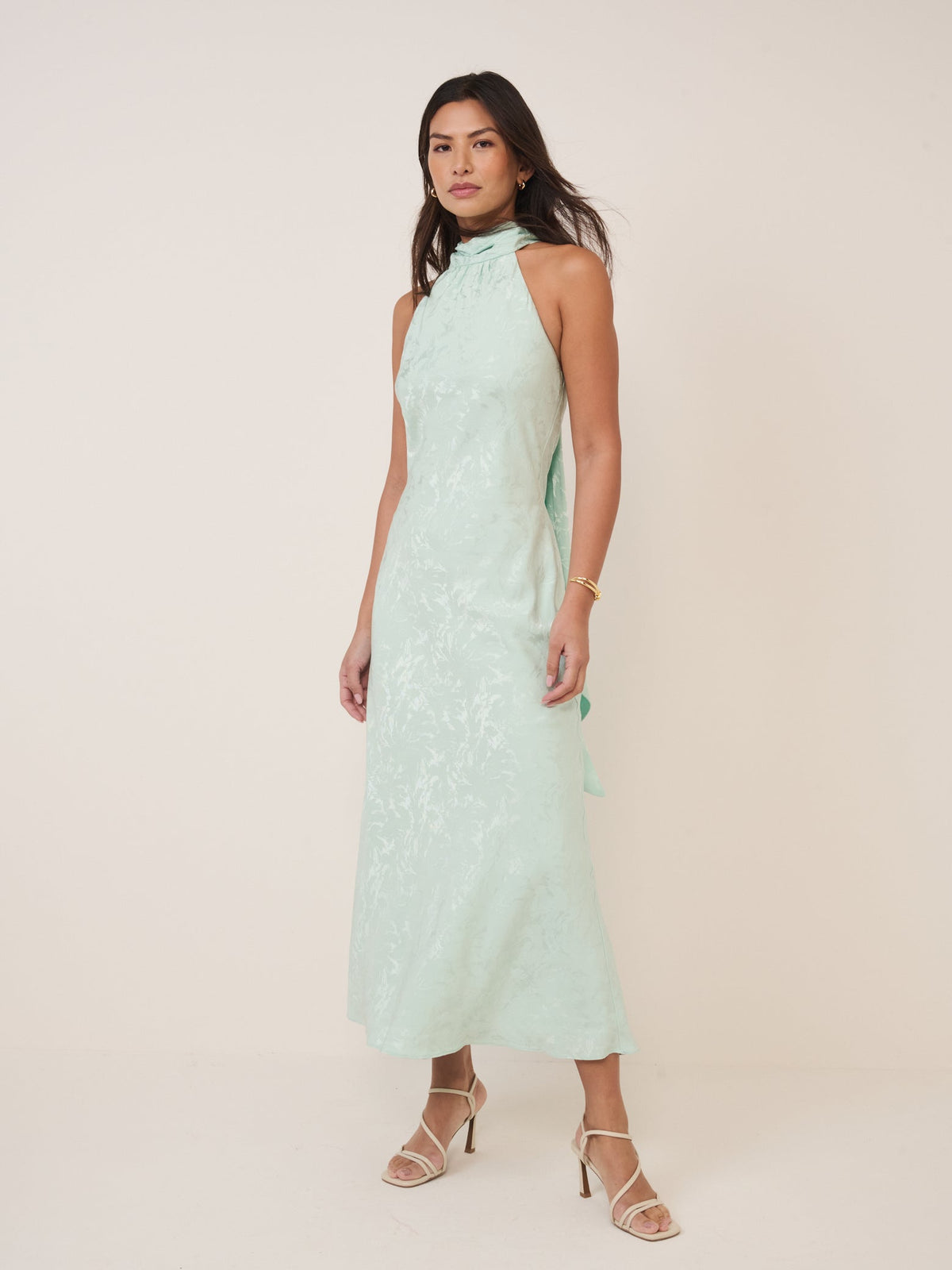 Mint Green Floral Satin Fifi Maxi Dress