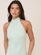 Mint Green Floral Satin Fifi Maxi Dress
