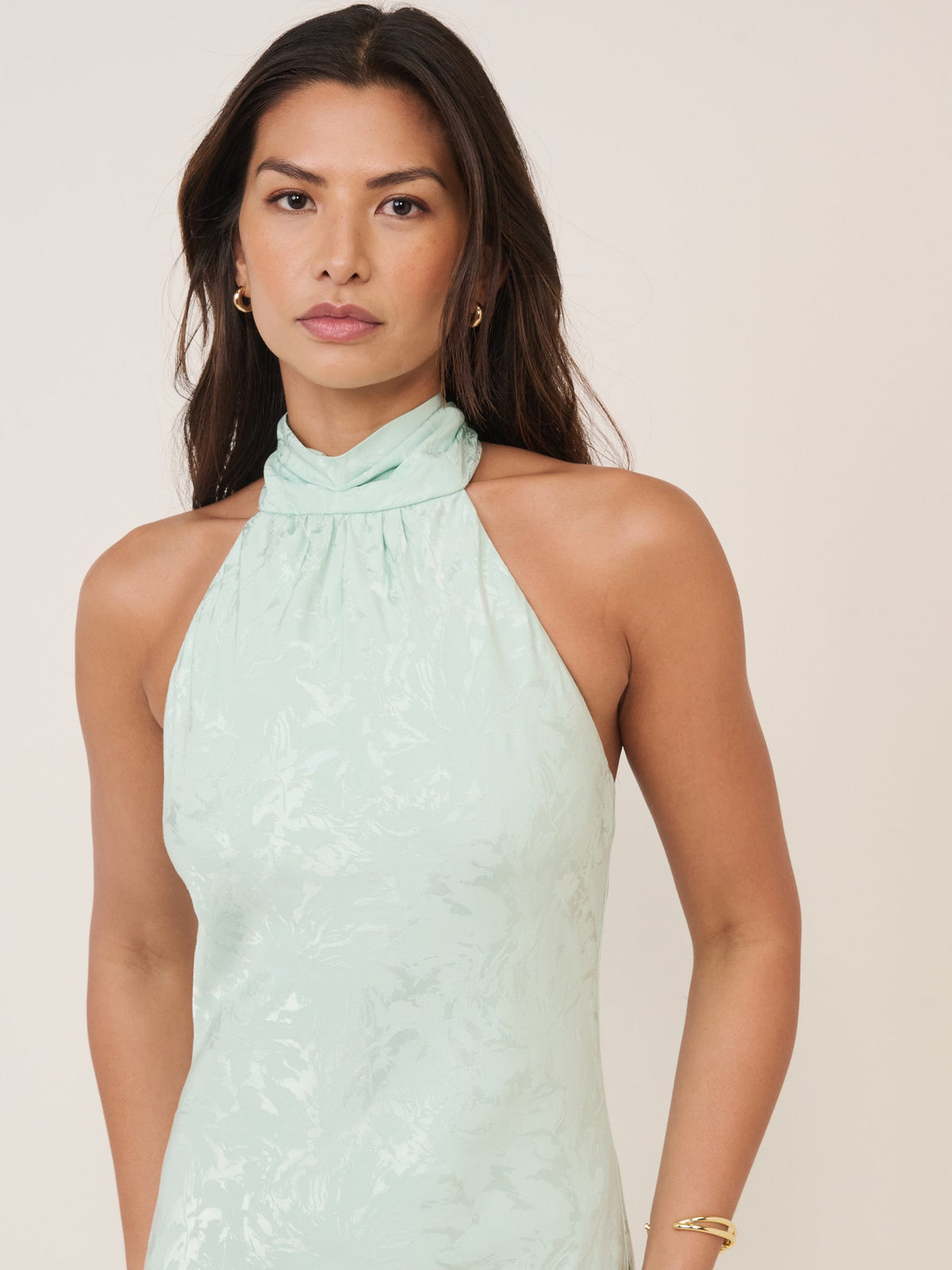 Mint Green Floral Satin Fifi Maxi Dress