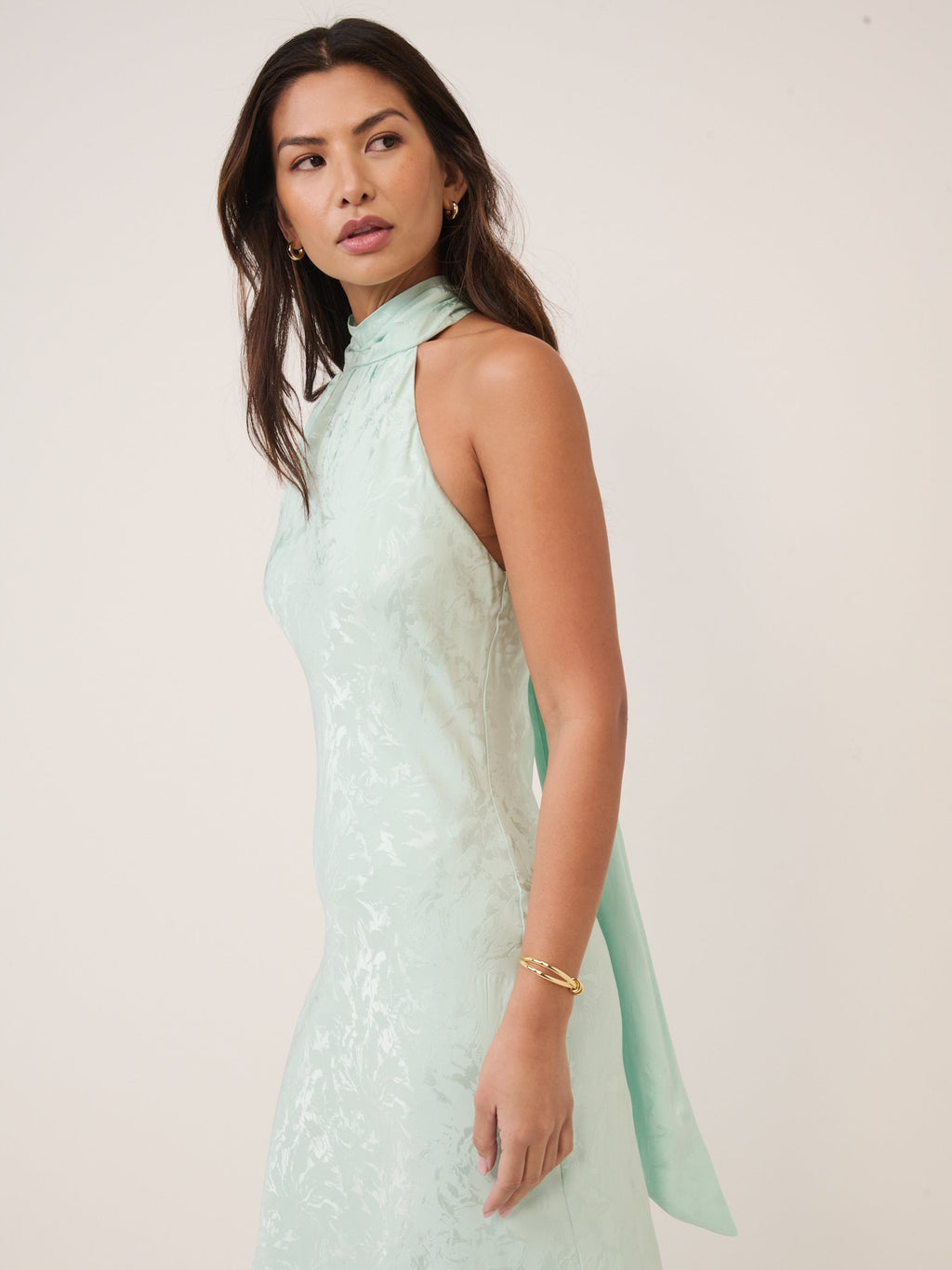 Mint Green Floral Satin Fifi Maxi Dress
