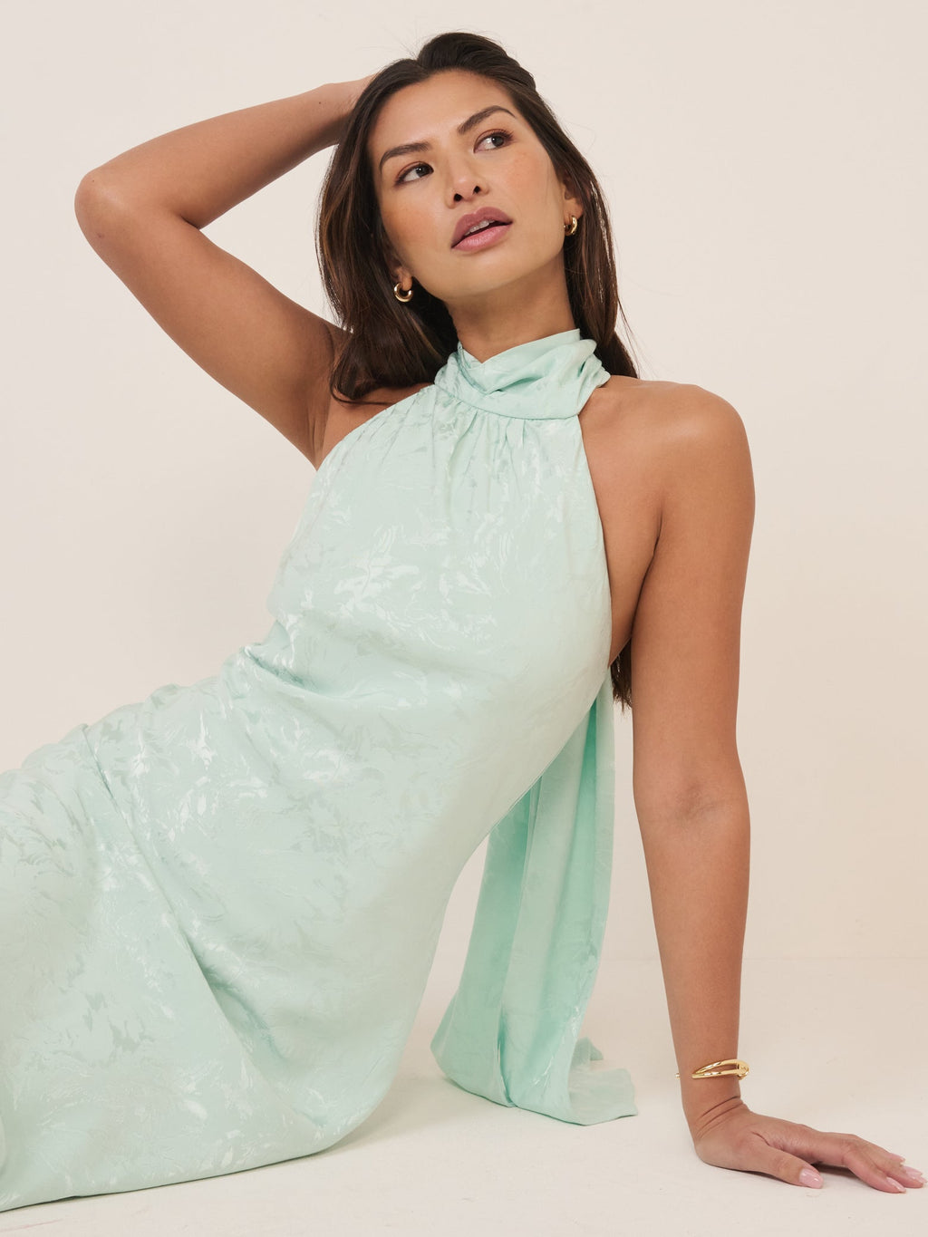Mint Green Floral Satin Fifi Maxi Dress