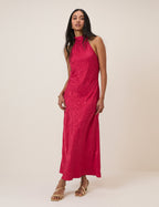 Pink Floral Satin Fifi Maxi Dress