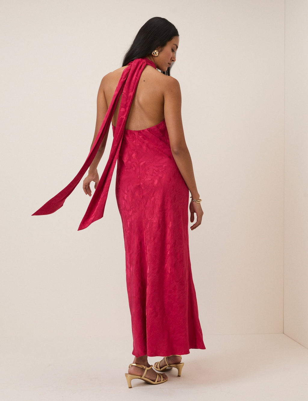 Pink Floral Satin Fifi Maxi Dress