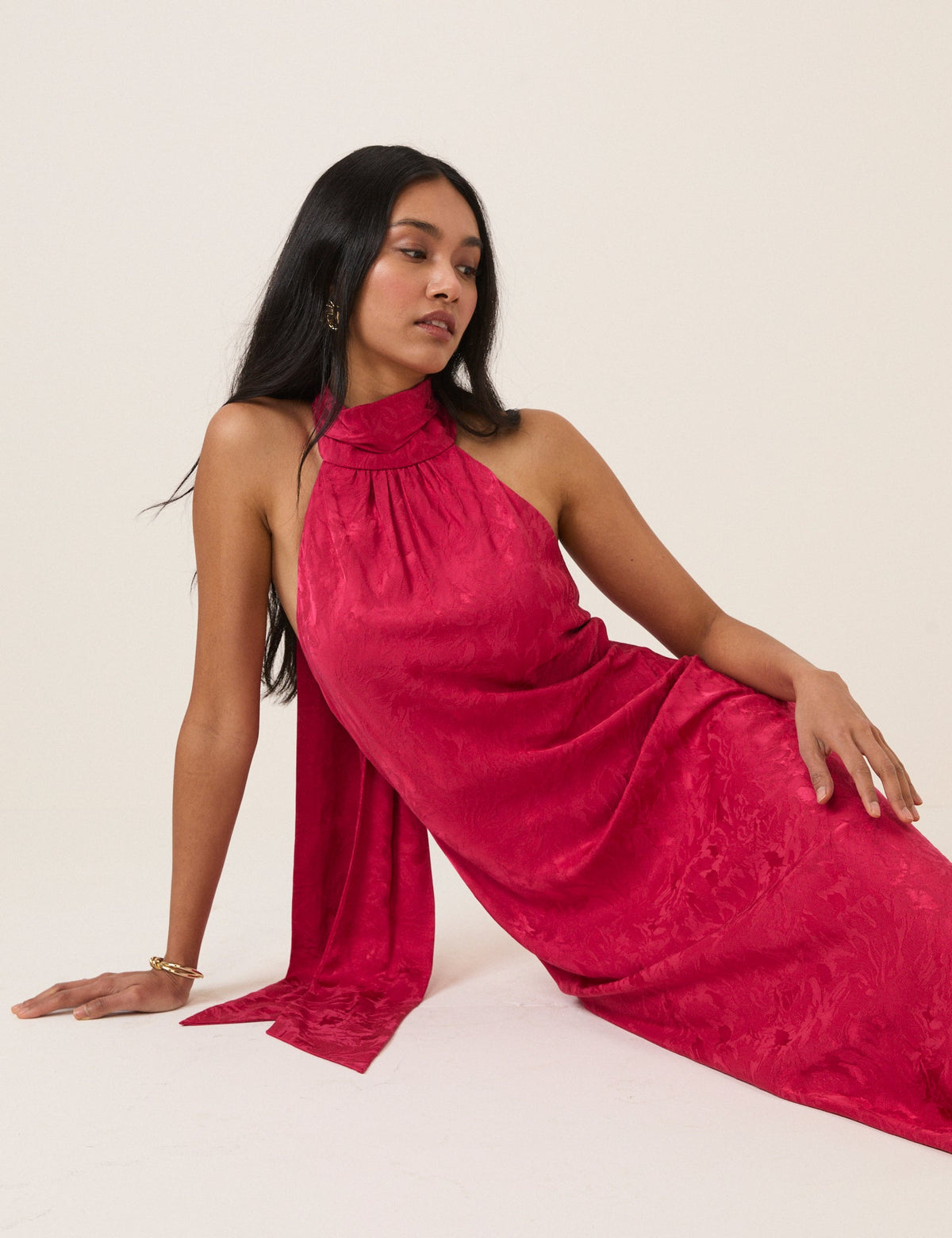Pink Floral Satin Fifi Maxi Dress