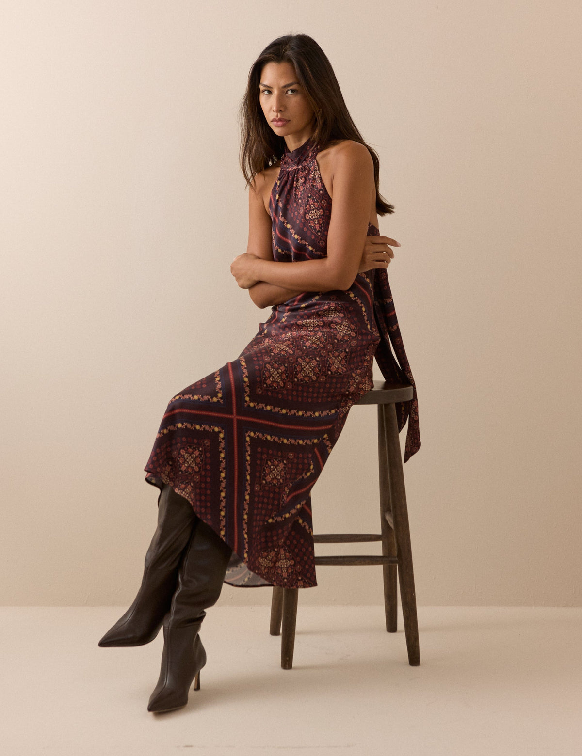 Brown Paisley Tile Print Fifi Maxi Dress
