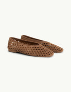 Tan Suede Cut Out Ballet Flats