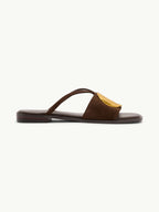 Brown Suede Metal Disc Detail Sandals