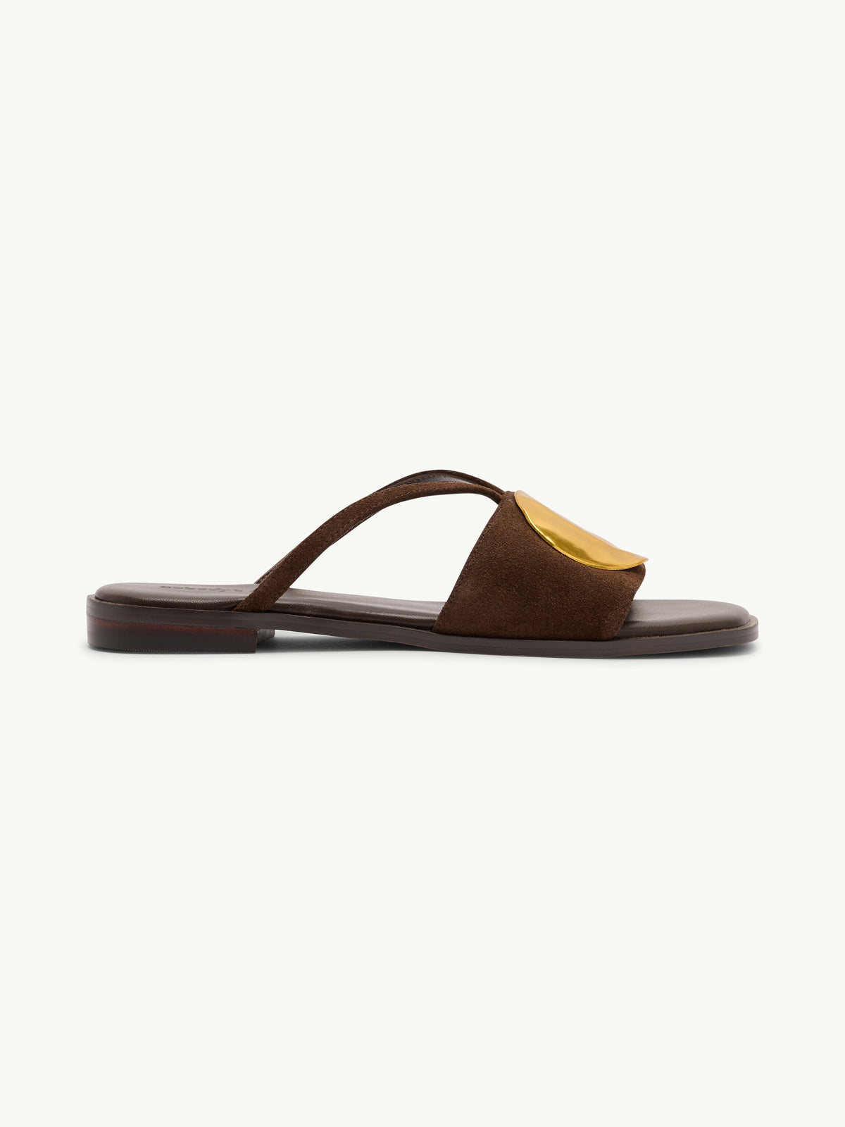 Brown Suede Metal Disc Detail Sandals