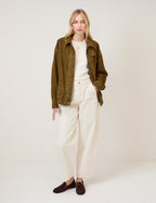 Khaki Funnel Neck Suede Bomber Jacket