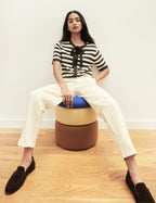 Brown and White Stripe Short Sleeve Tie Neck Cardigan
