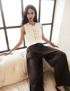 Cream Wool-Blend Crochet Trim Vest