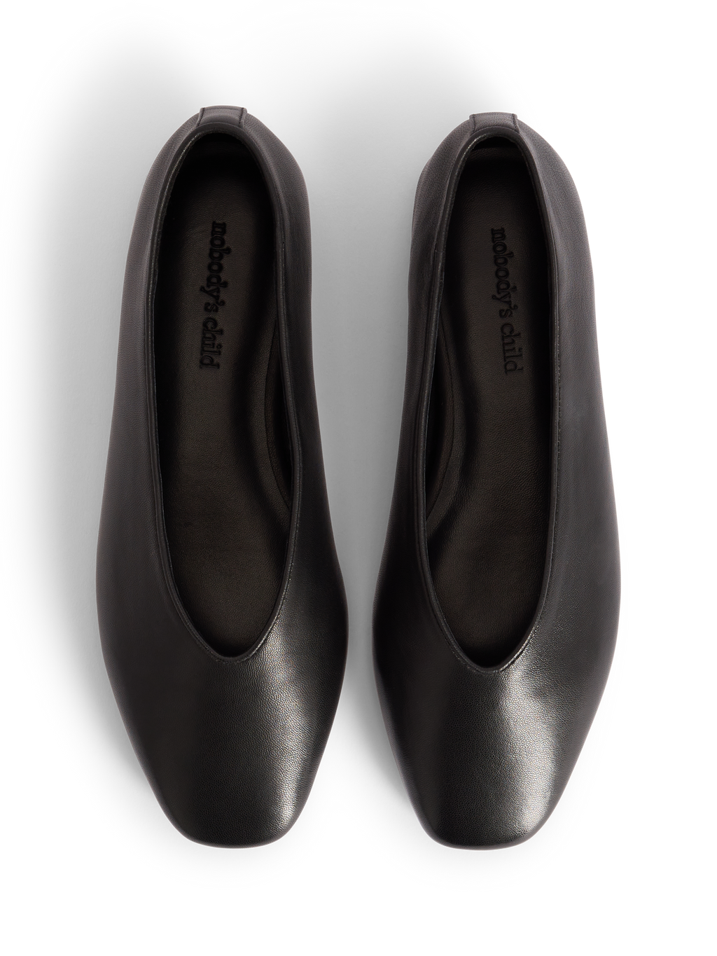 Black Leather High Vamp Ballet Flats
