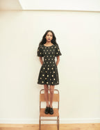 Black Polka Dot Shirred Landy Mini Dress