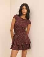 Brown Polka Dot Drop Waist Jersey Yuki Mini Dress