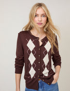 Brown Argyle Print Cardigan