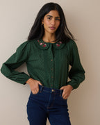 Green Floral Peter Pan Collar Blouse
