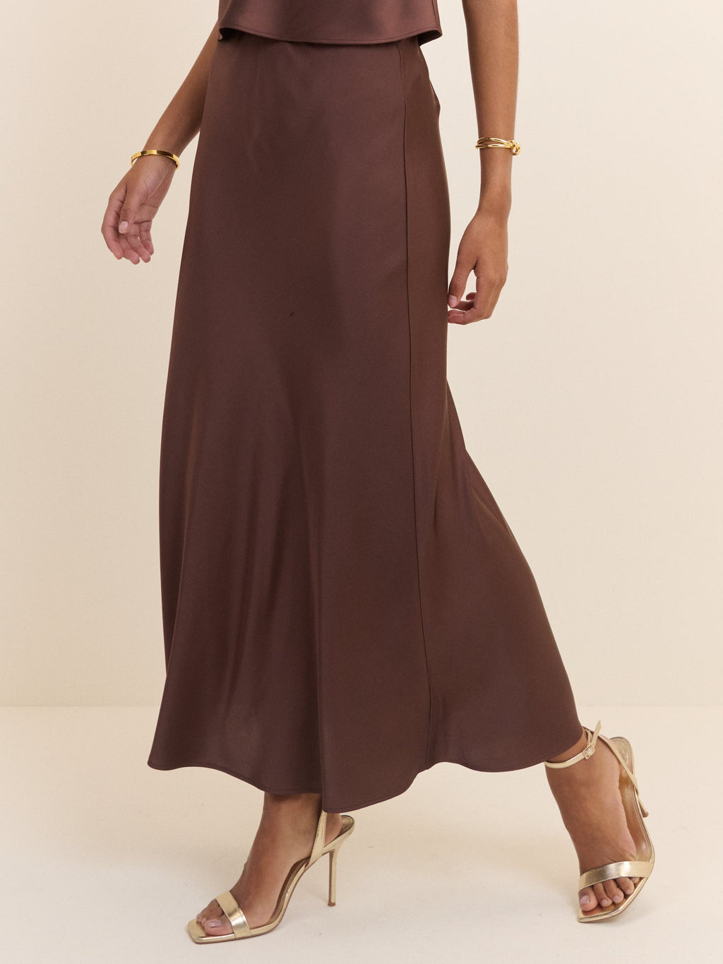 Brown Satin Slip Maxi Skirt