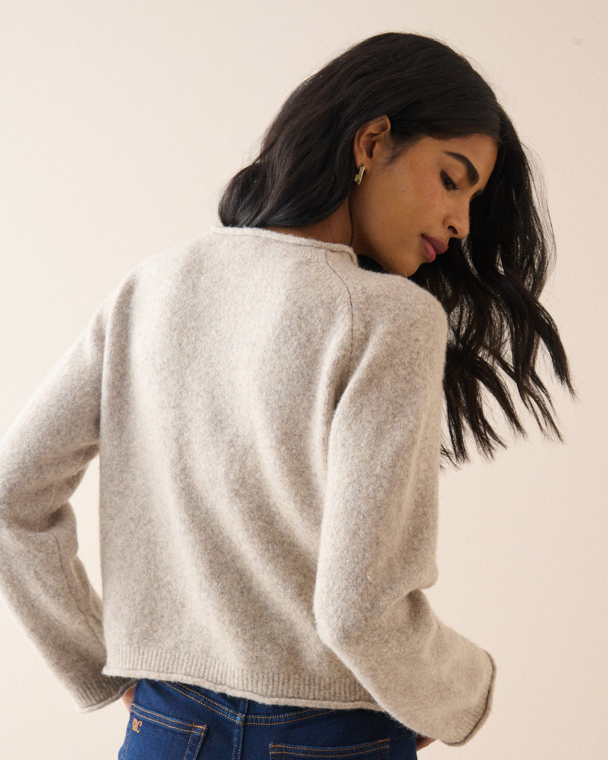 Oatmeal Ribbed Trim Boat Neck Jumper
