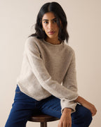 Oatmeal Ribbed Trim Boat Neck Jumper