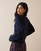 Navy Ribbed Trim Boat Neck Jumper