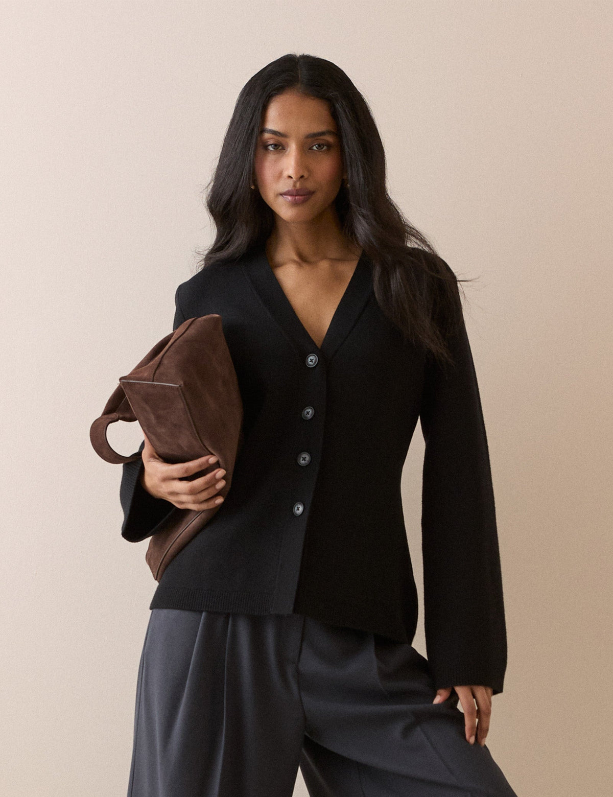 Black Cinched Knitted Cardigan