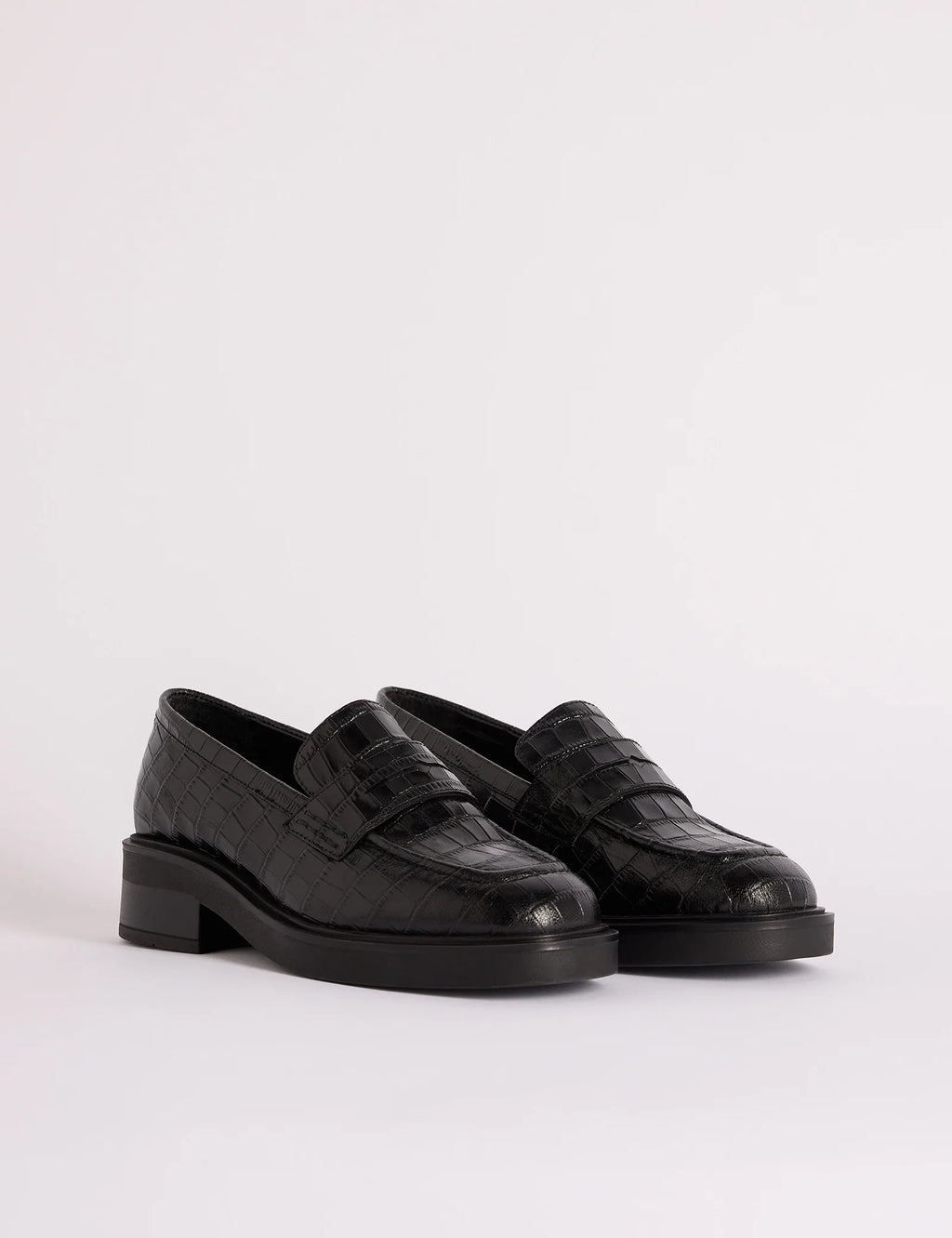 Black Croc-Embossed Chunky Loafers