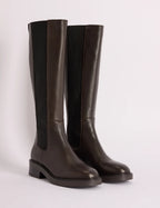 Mahogany Brown Leather Knee High Boots