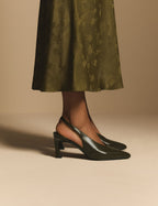 Deep Olive High Vamp Sling Back Heels