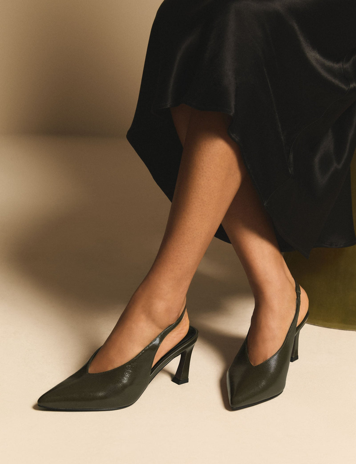 Deep Olive High Vamp Sling Back Heels