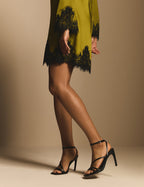 Black Croc-Embossed Leather Strappy Heel
