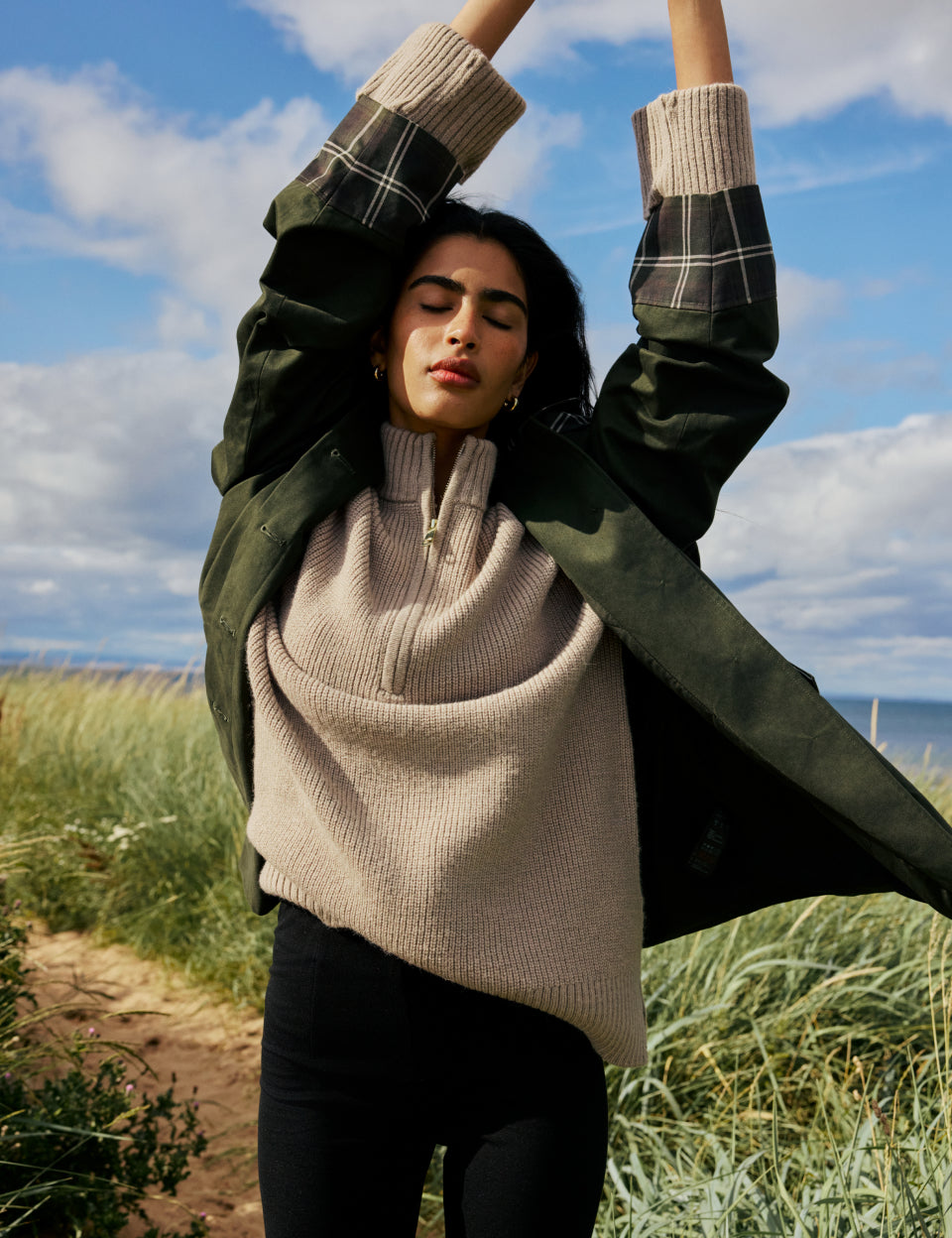 Beige Half Zip Chunky Jumper