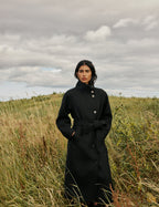 Black Wool-Blend Funnel Neck Coat