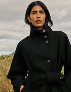 Black Wool-Blend Funnel Neck Coat