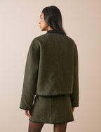 Khaki Whipstitch Asymmetric Wool-Blend Jacket