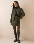 Khaki Whipstich Trim Wrap Mini Skirt