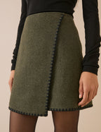 Khaki Whipstich Trim Wrap Mini Skirt